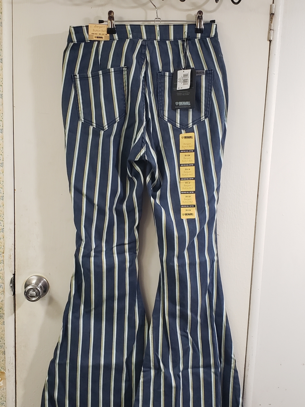 🌻NWT Rock & Roll Denim Striped Navy & Cream Flare Pants